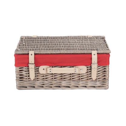 18 Inch Antique Wash Willow Hamper with Red Lining