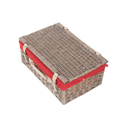 18 Inch Antique Wash Willow Hamper with Red Lining