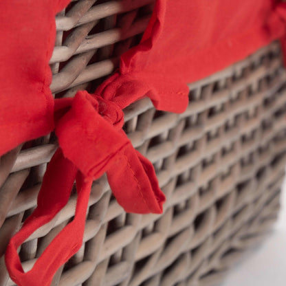 18 Inch Antique Wash Willow Hamper with Red Lining