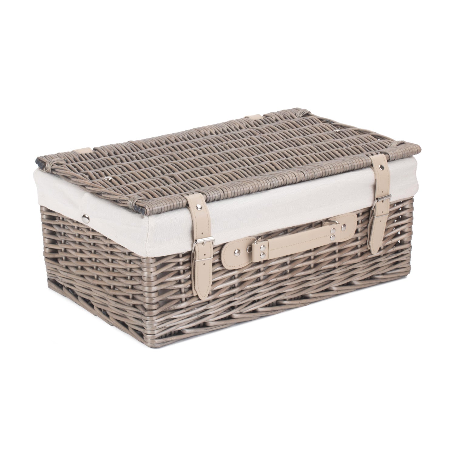 18 Inch Antique Wash Willow Hamper with White Lining