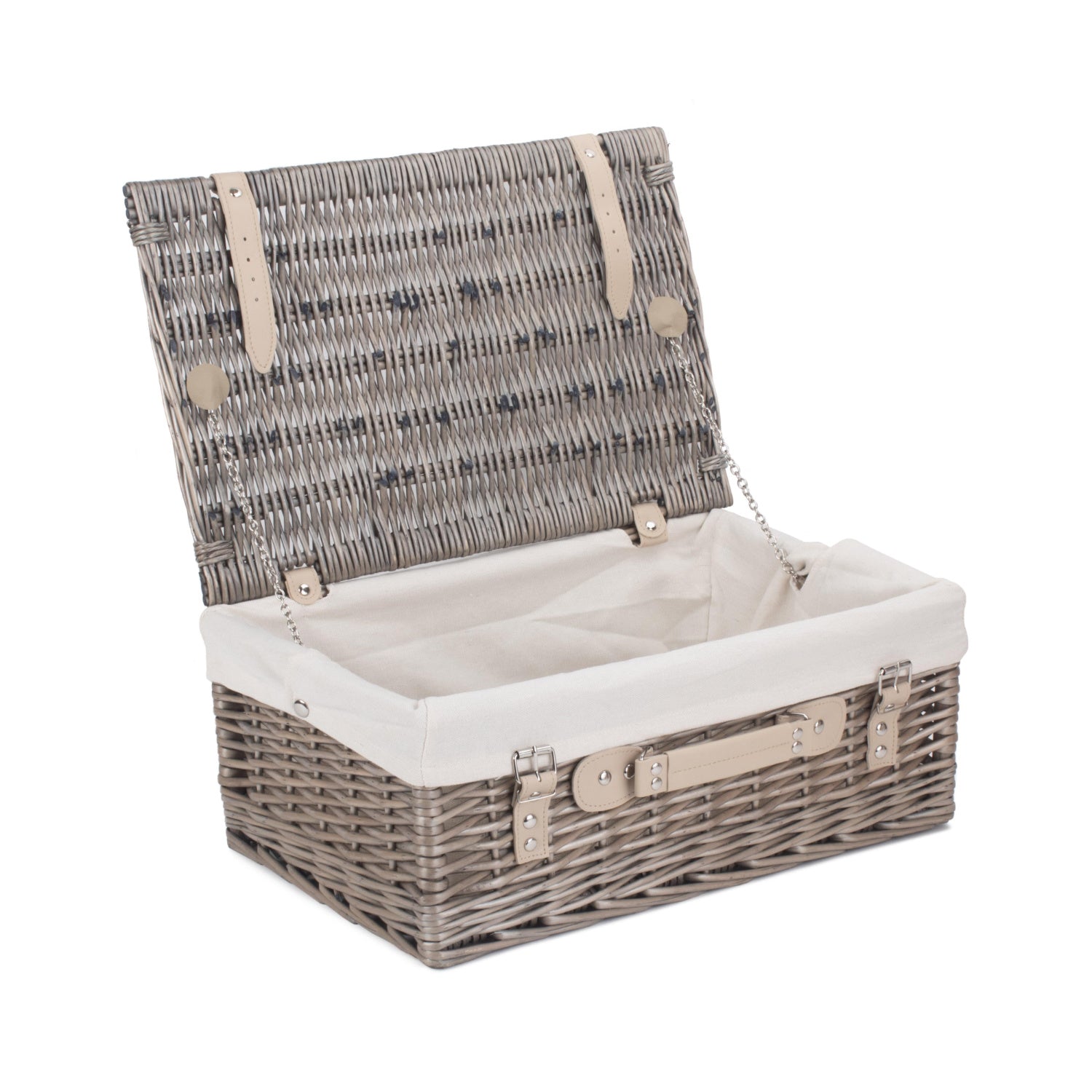 18 Inch Antique Wash Willow Hamper with White Lining