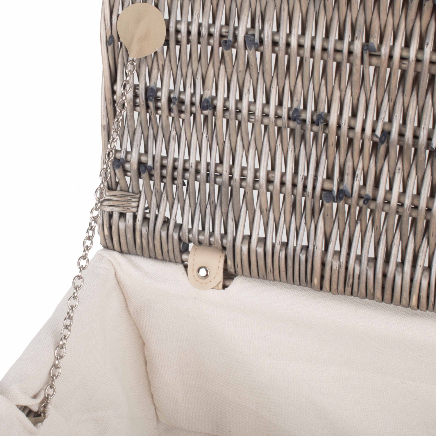 18 Inch Antique Wash Willow Hamper with White Lining