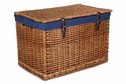 24" Double Steamed Willow Chest Hamper Trunk with Navy Blue Lining