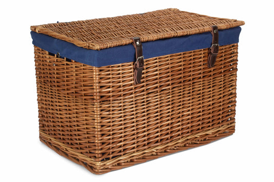 24" Double Steamed Willow Chest Hamper Trunk with Navy Blue Lining