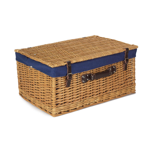 24 Inch Buff Willow Hamper with Navy Blue Lining