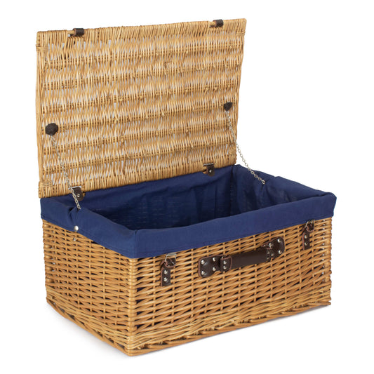 24 Inch Buff Willow Hamper with Navy Blue Lining