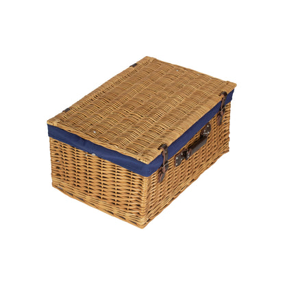 24 Inch Buff Willow Hamper with Navy Blue Lining