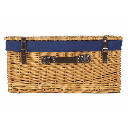 24 Inch Buff Willow Hamper with Navy Blue Lining