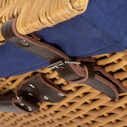 24 Inch Buff Willow Hamper with Navy Blue Lining