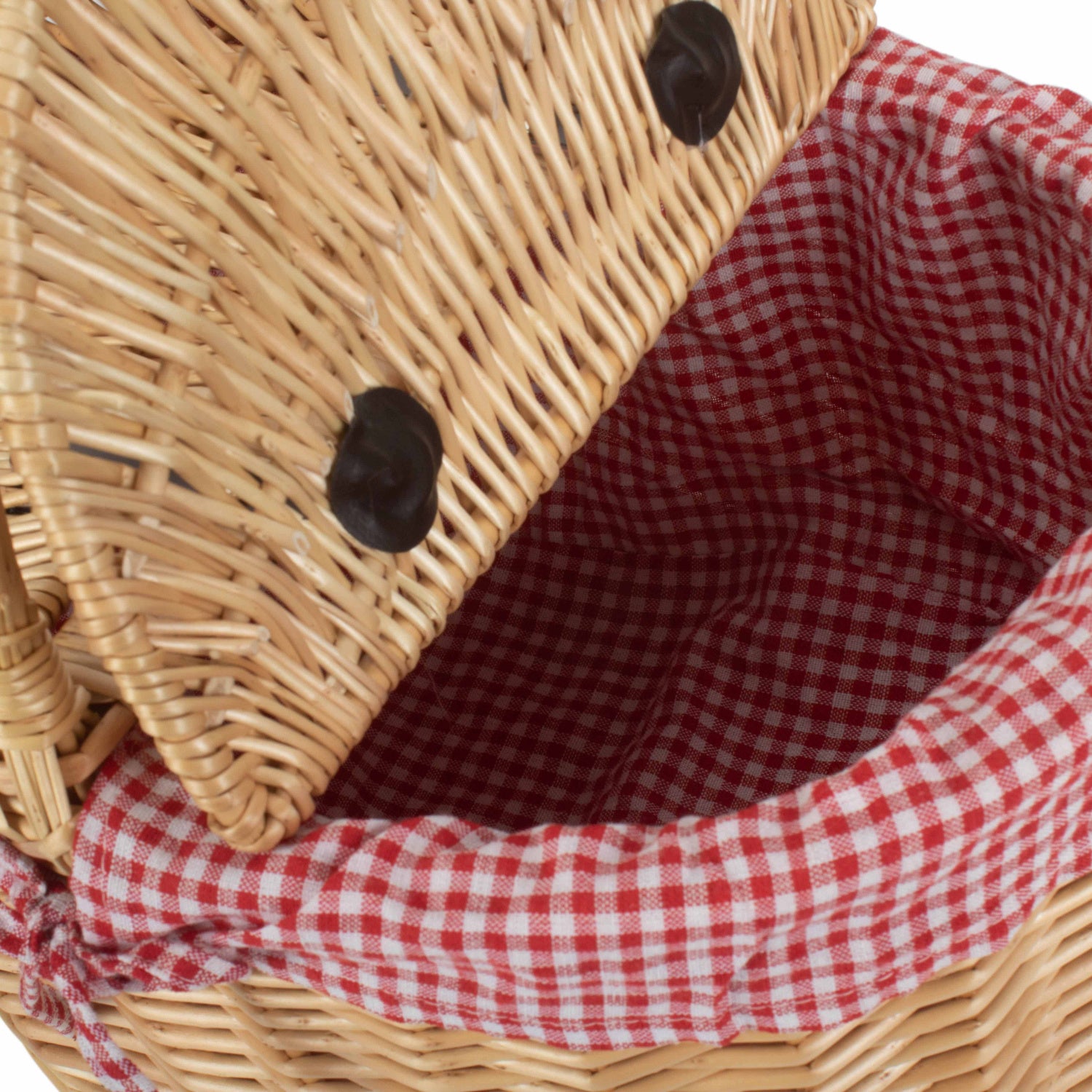 Oval Lidded Willow Picnic Hamper Basket with Red & White Checked Lining