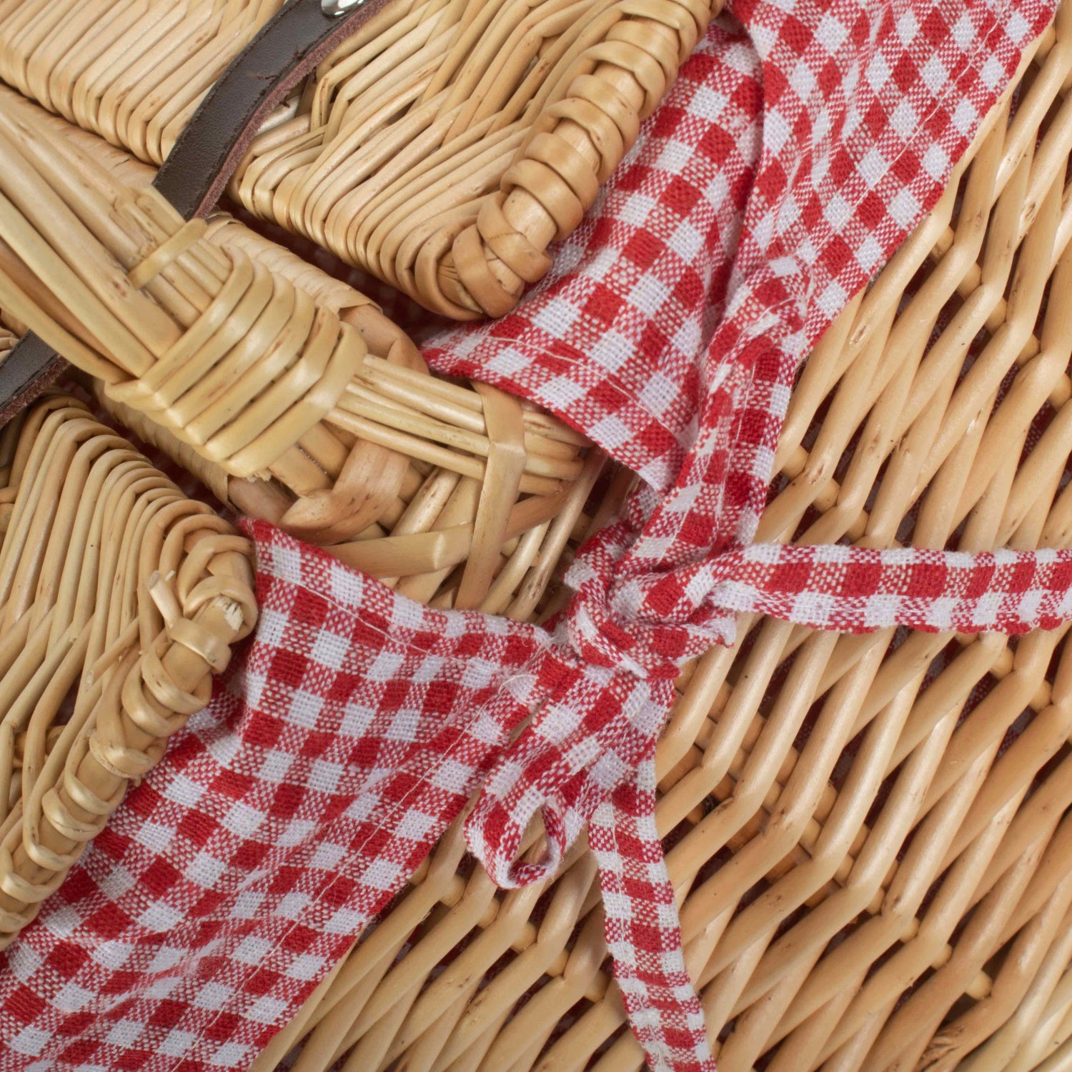 Oval Lidded Willow Picnic Hamper Basket with Red & White Checked Lining