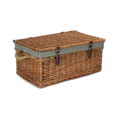 24 Inch Double Steamed Willow Rope Handled Trunk with Grey Sage Lining