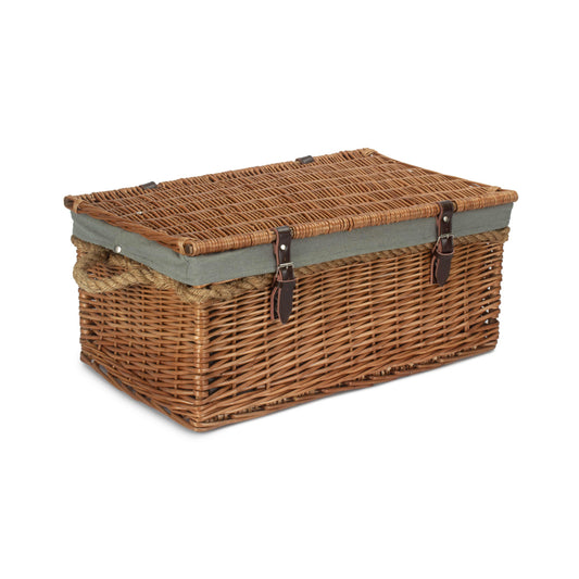 24 Inch Double Steamed Willow Rope Handled Trunk with Grey Sage Lining