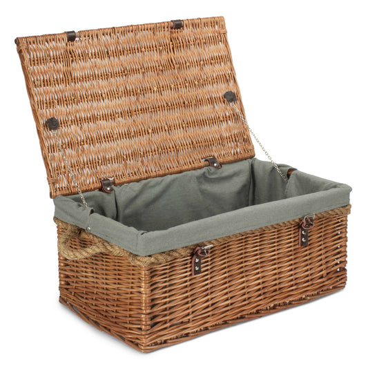 24 Inch Double Steamed Willow Rope Handled Trunk with Grey Sage Lining