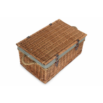 24 Inch Double Steamed Willow Rope Handled Trunk with Grey Sage Lining