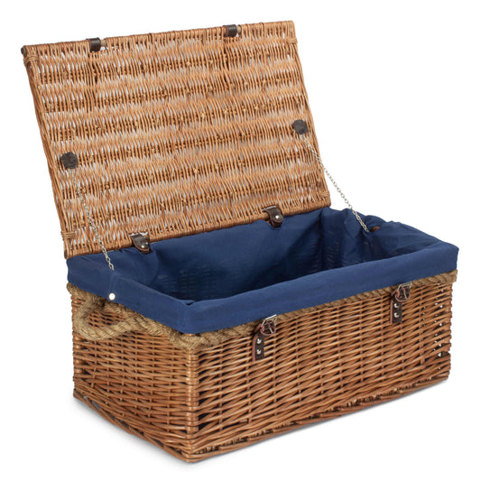 24 Inch Double Steamed Willow Rope Handled Trunk with Navy Blue Lining