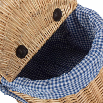 Oval Lidded Willow Picnic Hamper Basket with Blue & White Checked Lining