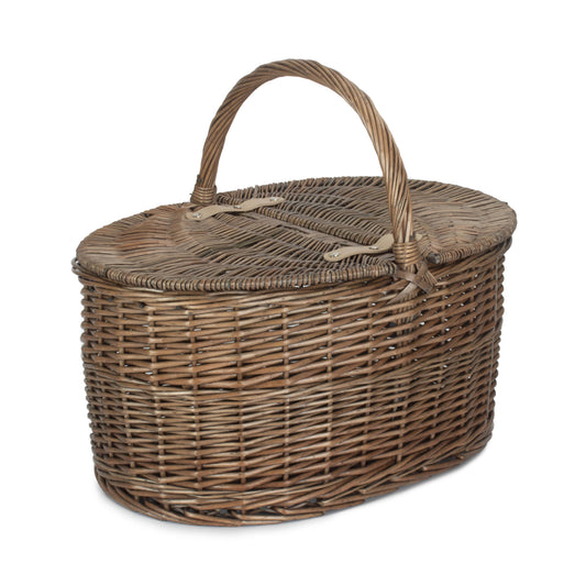 Antique Wash Willow Oval Picnic Basket