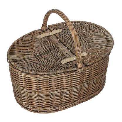Antique Wash Willow Oval Picnic Basket