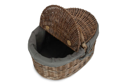 Deep Antique Wash Willow Oval Picnic Basket with Grey Sage Lining
