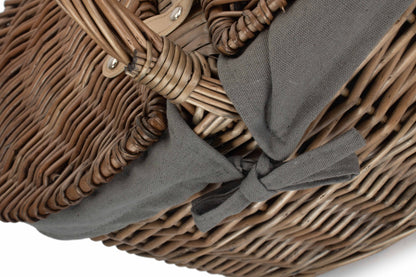 Deep Antique Wash Willow Oval Picnic Basket with Grey Sage Lining