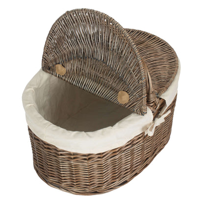 Deep Antique Wash Willow Oval Picnic Basket with White Lining
