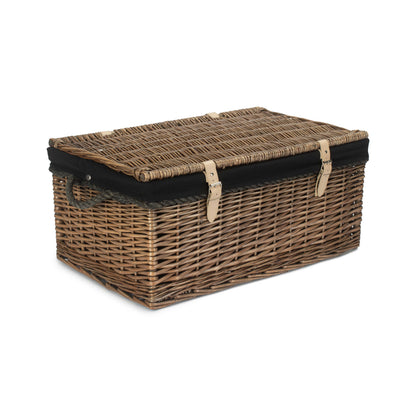 24 Inch Antique Wash Willow Rope Handled Trunk with Black Lining