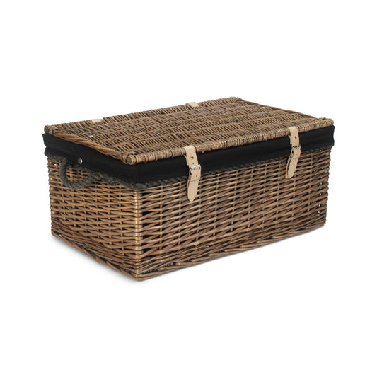 24 Inch Antique Wash Willow Rope Handled Trunk with Black Lining