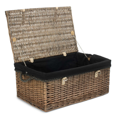24 Inch Antique Wash Willow Rope Handled Trunk with Black Lining