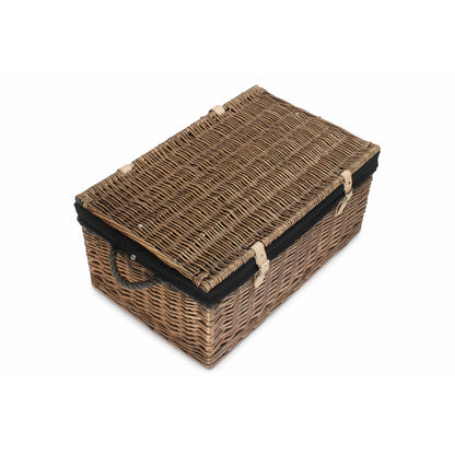 24 Inch Antique Wash Willow Rope Handled Trunk with Black Lining