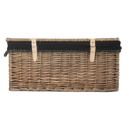 24 Inch Antique Wash Willow Rope Handled Trunk with Black Lining