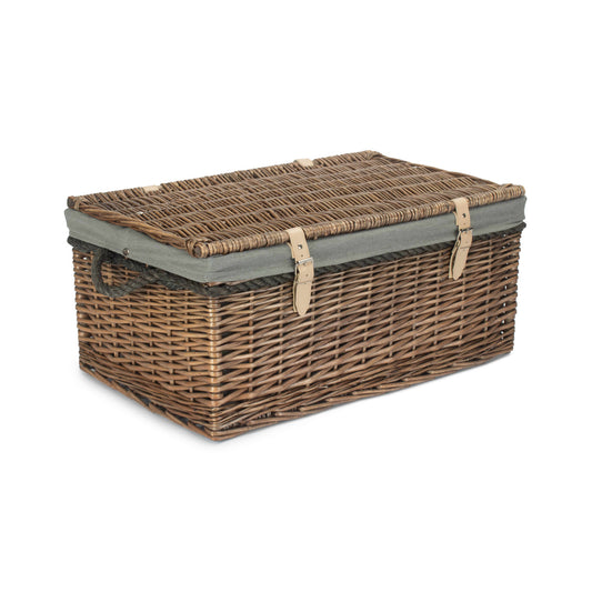 24 Inch Antique Wash Willow Rope Handled Trunk with Grey Sage Lining