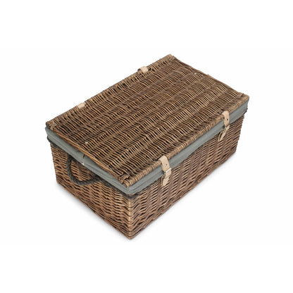 24 Inch Antique Wash Willow Rope Handled Trunk with Grey Sage Lining