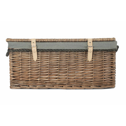 24 Inch Antique Wash Willow Rope Handled Trunk with Grey Sage Lining