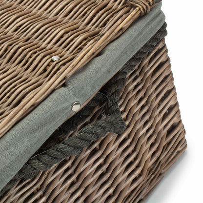 24 Inch Antique Wash Willow Rope Handled Trunk with Grey Sage Lining