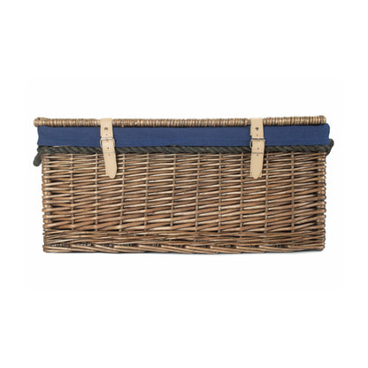 24 Inch Antique Wash Willow Rope Handled Trunk with Navy Blue Lining