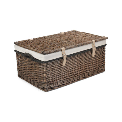24 Inch Antique Wash Willow Rope Handled Trunk with White Lining
