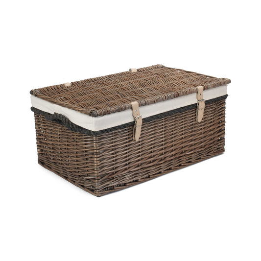 24 Inch Antique Wash Willow Rope Handled Trunk with White Lining