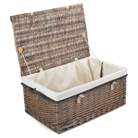24 Inch Antique Wash Willow Rope Handled Trunk with White Lining