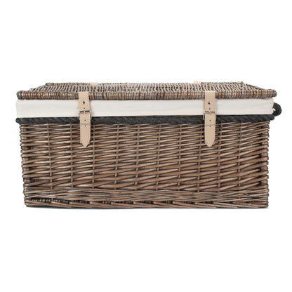 24 Inch Antique Wash Willow Rope Handled Trunk with White Lining