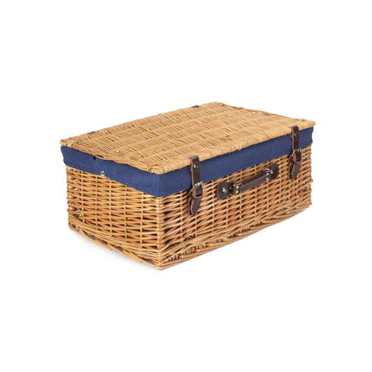 22 Inch Buff Willow Hamper with Navy Blue Lining