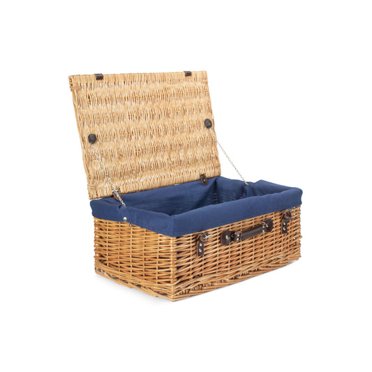 22 Inch Buff Willow Hamper with Navy Blue Lining