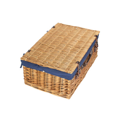 22 Inch Buff Willow Hamper with Navy Blue Lining