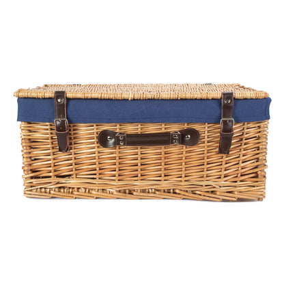 22 Inch Buff Willow Hamper with Navy Blue Lining