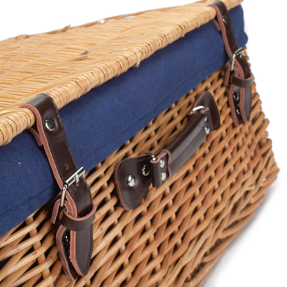 22 Inch Buff Willow Hamper with Navy Blue Lining