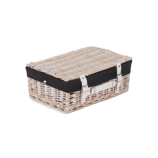 14 Inch White Wash Willow Hamper with Black Lining
