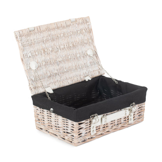 14 Inch White Wash Willow Hamper with Black Lining