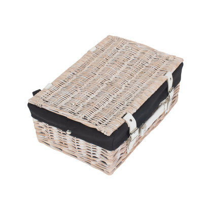 14 Inch White Wash Willow Hamper with Black Lining