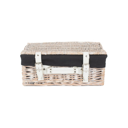 14 Inch White Wash Willow Hamper with Black Lining