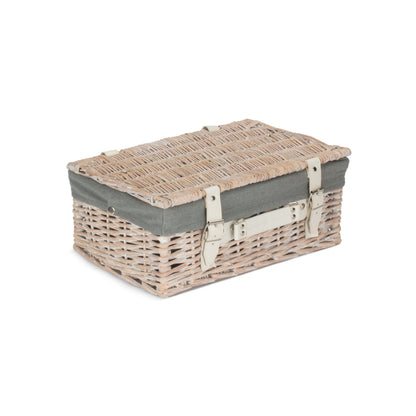14 Inch White Wash Willow Hamper with Grey Sage Lining